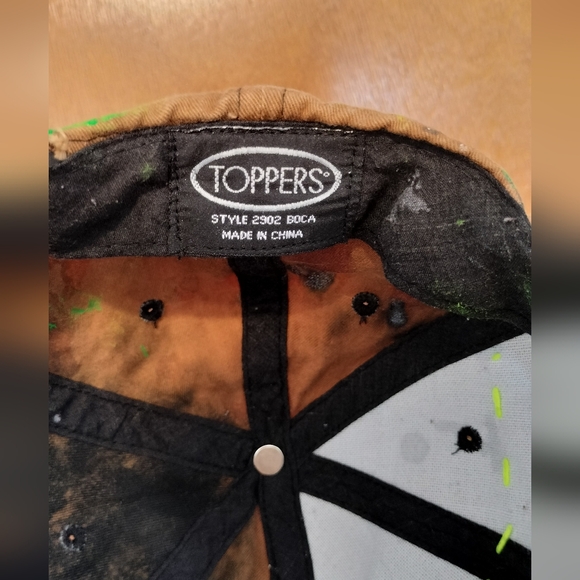 QUEER Bleach Dyed Splatter Painted Hat (lime green and neon yellow) - Picture 7 of 8